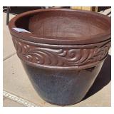 S2 - LARGE GLAZED CERAMIC PLANTER W/ SCROLL BAND