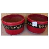 S2 - TWO RED & BLACK CERAMIC PLANTERS (Y28)