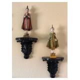 S2 - TWO THAI BUDDHA FIGURES W/ WALL SHELVES (M6)