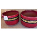 S2 - TWO RED & GOLD CERAMIC PLANTERS (Y27)