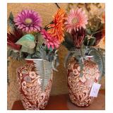S2 - TWO PAINTED VASES W/ FAUX FLORALS (Y25)