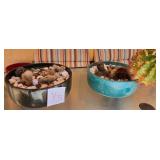 S2 - TWO POTTERY BOWLS W/ SHELLS & CACTUS (Y31)