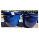 S2 - TWO LARGE BLUE GLAZED CERAMIC PLANTERS (Y43)