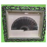 548 - BLACK LACE FAN FRAMED 21X24" (A139)