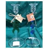 43 - NEW WMC PAIR OF GLASS CANDLE HOLDERS (A173)