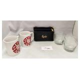 513 - LOT OF CERAMIC MUGS, GLASSES & POUCH