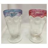 513 - PAIR OF FOOTED GLASS VASES W/ COLORED RIMS
