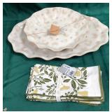 43 - NEW WMC SERVING DISHES & KITCHEN TOWELS