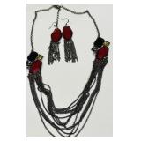 H -RED CRYSTALS NECKLACE AND EARRINGS