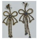 H -VTG RHINESTONES BOW DROP EARRINGS