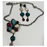 MULTICOLOR FLORAL STATEMENT NECKLACE AND EARRINGS