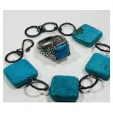 H -TURQUOISE COLORED BRACELET AND RING