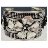 H -WIDE ORNATE SILVER-TONE FLORAL CUFF BRACELET