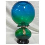 N - RISDON BLUE & GREEN KEROSENE PARLOR LAMP
