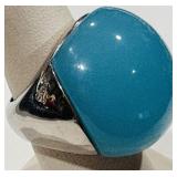 H -DESIGNER BLUE DOMEDGLASS  RING