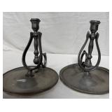 N - PEWTER TONE CHAMBERSTICK CANDLEHOLDERS PAIR
