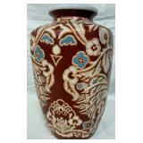 N - ASIAN STYLE HAND PAINTED RED FLORAL VASE