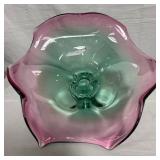 N - PINK & GREEN ART GLASS CENTERPIECE BOWL (C224)