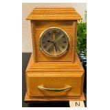 403 - OAK MANTEL CLOCK W/ HIDDEN DRAWER (N)