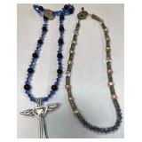 11 - TWO BEADED NECKLACES W/ ANGEL CROSS PENDANT