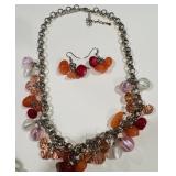 H -MULTICOLOR ORANGE GLASS NECKLACE ANE EARRINGS