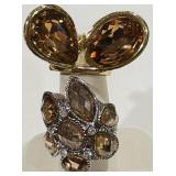 H -SMOKEY-BROWN CRYSTAL RINGS