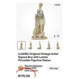 N - LLADRO PORCELAIN BOY W/ LAMBS FIGURINE