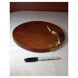 11.5" Brass and Wood Cheese Platter, Mid Century