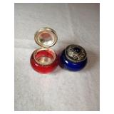 Pair of  Indian Glass and Metal Makeup Container