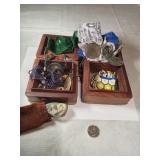 VTG Charm Boxes 4x4" hand carved with contents