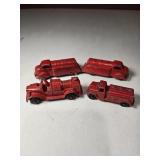 4 Vintage Tootsie Toy Fire Trucks
