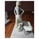 Lladro Girl w/ Milk Pail and Little Duck figurines
