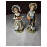Lefton Harvest Figurines "Boy & Girl w/ Geese"