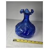 8' Fenton 'Swan on Pond' Ruffled Vase