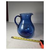 9' MCM Blue Glass Pitcher