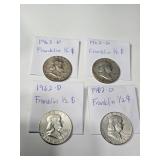 Three 1962D & a 1963P Franklin halves