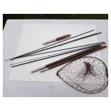 Vtg Fishing Poles and Net