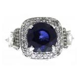 18kt Gold 6.25 ct Round Sapphire & Diamond Ring