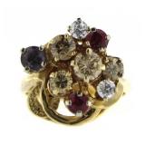 14kt Gold Fancy Color Diamond & Gemstone Ring