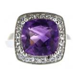 Cushion Cut 4.30 ct Amethyst Designer Ring