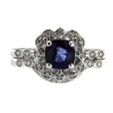 14kt Gold Round 1.25 ct Sapphire & Diamond Bridal