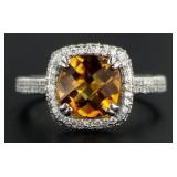 14kt Gold Genuine 2.27 ct Citrine & Diamond Ring