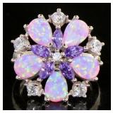 Beautiful Pink Opal, Amethyst, & White Topaz Ring