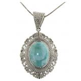 Natural Cabochon Larimar Antique Style Necklace