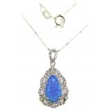 Elegant Pear Cut Blue Opal & White Topaz Necklace