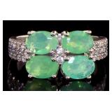 Genuine Emerald & White Topaz Designer Ring
