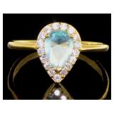 Pear Cut  Aquamarine & White Topaz Ring
