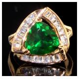 Rose Toned Emerald & CZ Fashion Ring