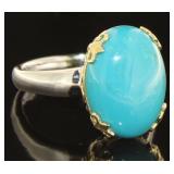 Natural 4.11 ct Cabochon Turquoise Ring