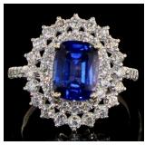 14K White Gold 3.50 ct Sapphire and Diamond Ring